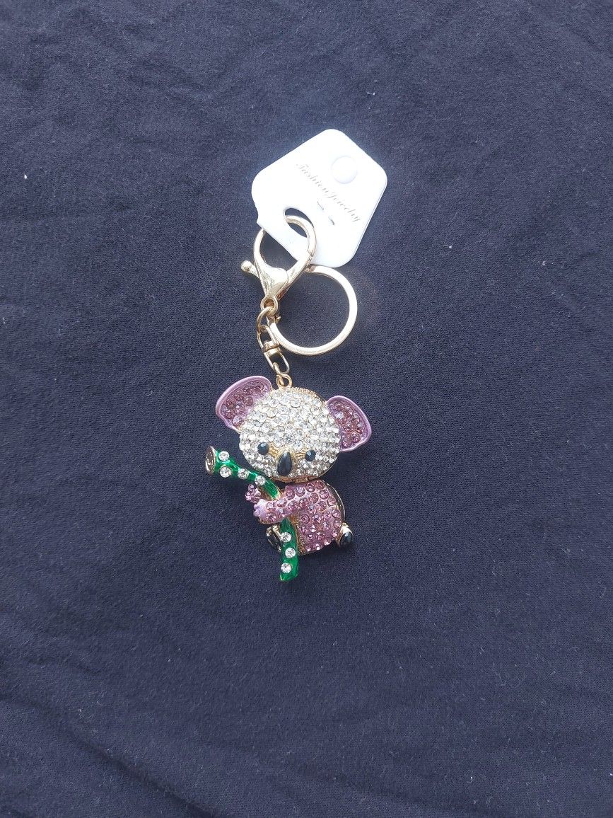 Cute Lovely Koala Bear Animal Diamond Crystal Rhinestone Gold Crystal Keychain Charm Pendent
