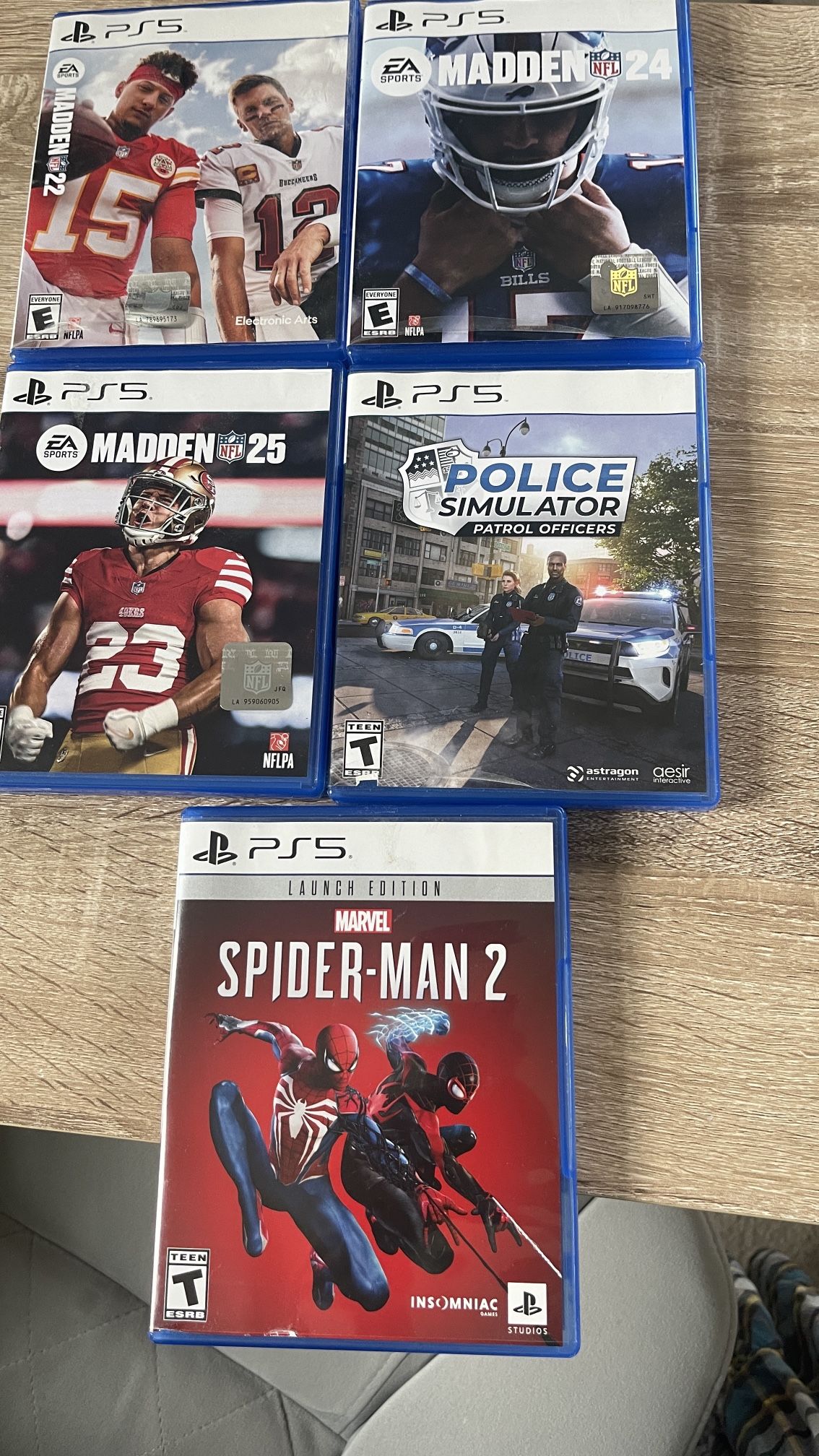 Madden 22, Madden 24, Madden 25, Spider-Man 2, police stimulator
