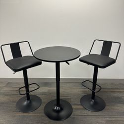 Adjustable bar stools and table
