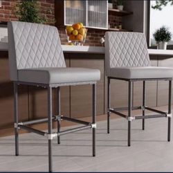 NEW Counter Height Bar Stools Set of 2, 26 Inch Upholstered Leather Bar Stools for Kitchen Island, Industrial Barstools with Back, Barchair with Padde