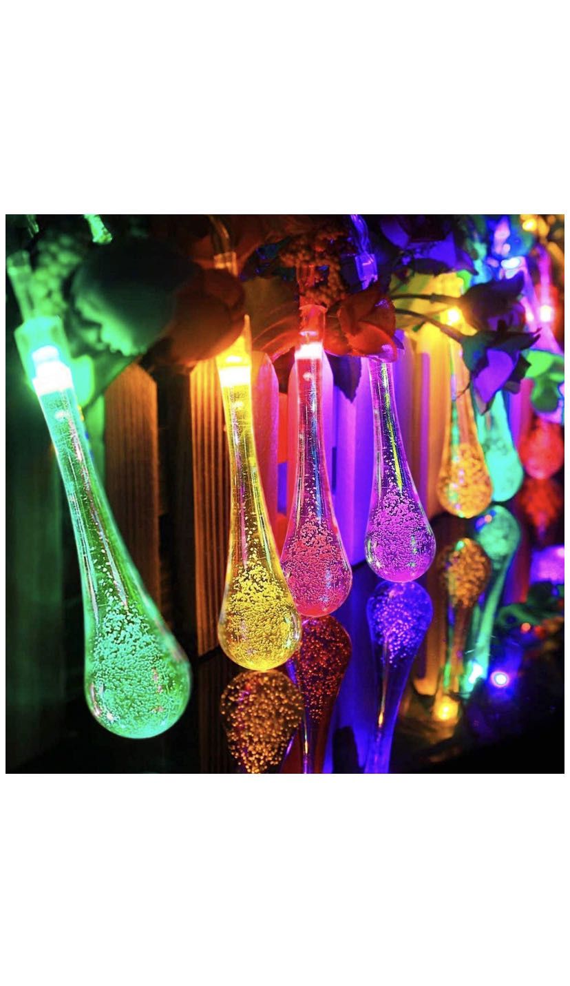 30 LED Water Drop Solar Powered String Lights Waterproof, 21.3ft 8 Modes Fairy Garden Decorative Light (Rain Drop, Multicolor)