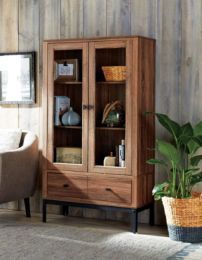 CANVAS Ossington 2-Door Glass Front Storage Cabinet With Drawer, Sonoma Oak Finish