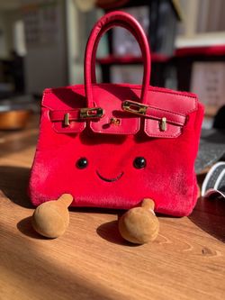 Red Birkin-Style Plush Novelty Bag