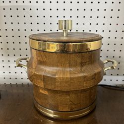 Vintage Faux Wood And Brass(?) Mid-Century Modern/Retro Ice Bucket