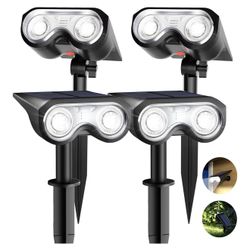 Solar Spot Lights Outdoor, IP67 Waterproof 4 Pack 3 Lighting Modes Landscape Spotlights - Cold White