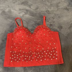 Corset Rojo Con Perlas Size 38 