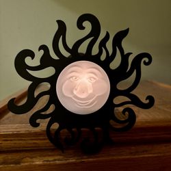 Partylite Sun Frosted 3D Glass Face & Black Metal Votive Wall Sconce