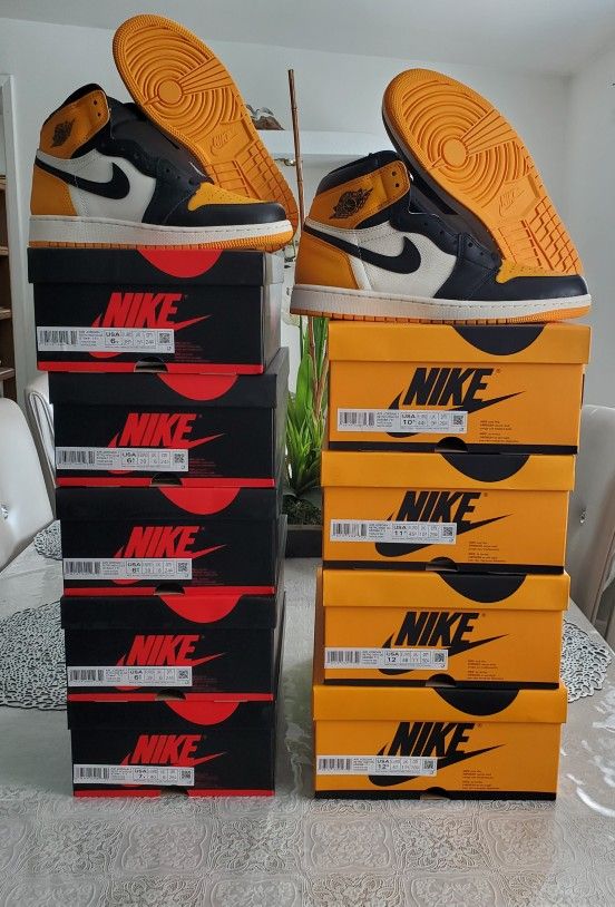 Nike Air Jordan 1 Retro High OG Yellow Toe 'Taxi' Size 6Y, 6.5Y, 7Y