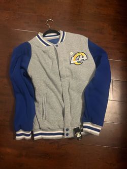 NFL LA Rams Varsity Jacket Mens L Gray/Blue/White Button Front Pockets