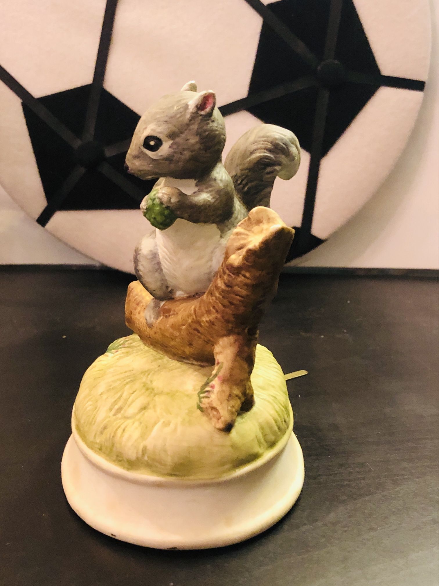 Vintage Working Gorham Ceramic Squirrel Musical Figurine Box
