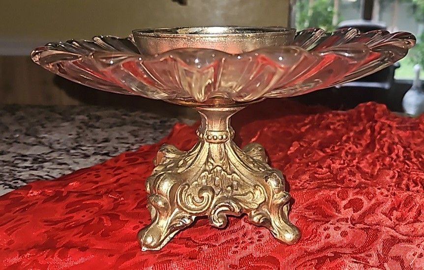 Vintage brass and glass pedestal dish