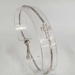 925 Sterling Silver Cross Adjustable Bracelet
