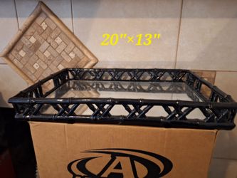 Black Faux Bamboo Mirrored Serving Tray 20" x 13"-$30