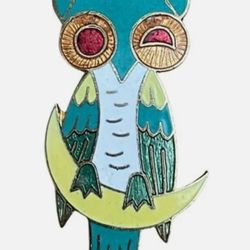 Metal Enamel Winking Owl Moon Lapel Post Pin