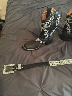 Mexican Cowboy Boots and Rhinestone Belt