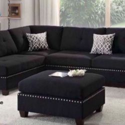 New Black Or Gray Sectional And Ottoman Sofa Couch 