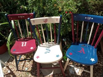 USA Hand Painted Wood Chairs..Set Of 3