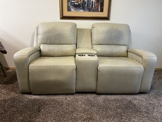 Leather Double Power Recliner with Console