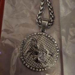Stainless Steel Chain And Charm With Zirconium Stones Scorpio