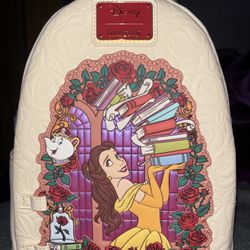 Loungefly Disney Beauty and the Beast Belle Roses Magnetic Door Mini Backpack