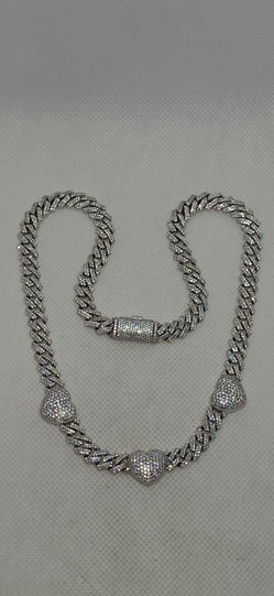 925 Sterling Silver Monaco chain With Hearts With Genuine Moissanite 18 Inch