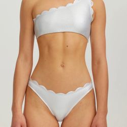 NWT Marysia Santa Barbara Silver Metallic Bikini $325 size M 