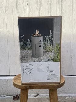 17" Pipestone Outdoor Column Fire Pit Gray - Threshold: Modern Propane Gas Firepit with Lava Rock and Cover