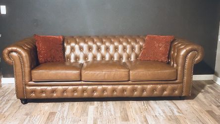 Brown real leather couch