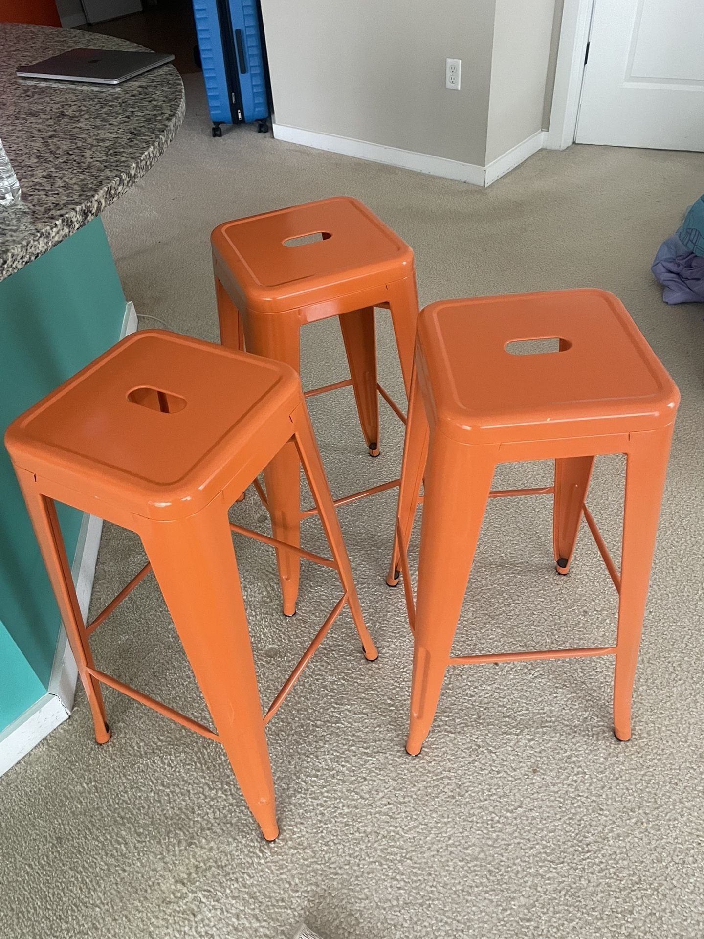 Set of 4 Orange Metal Barstools - 30” Tall (Great Condition!)