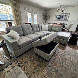 Gray L Sectional Sofa Couch With Ottoman And Storage