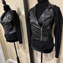 Pu Leather Vest Motorcycle Vest Jacket Coat Cardigan Blazer Cover Up Slim Fit Top Cropped Zipper 