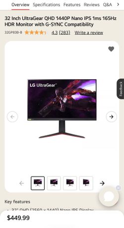 32 Inch UltraGear QHD 1440P Nano IPS 165hz