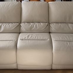 Modern Cream Leather Recliner Sofa Set – 3 Seat + Chair – Great Condition