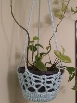 Crochet Plant Hanger, Indoor Plant Holder, Mint Plant Hanger, Ceiling Hang Planter, Home Decor Gift