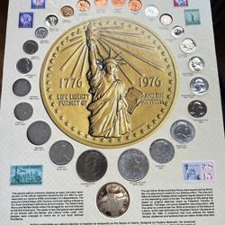 Framed United States 20th Century Coins And Stamps 