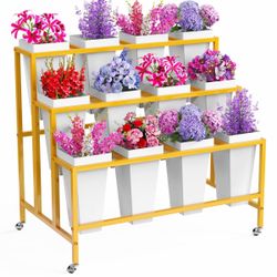 3-Tier Metal Flower Display Stand with Wheels
