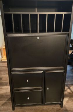 Black Secretary Desk / Drop-Front Writing Desk with Storage