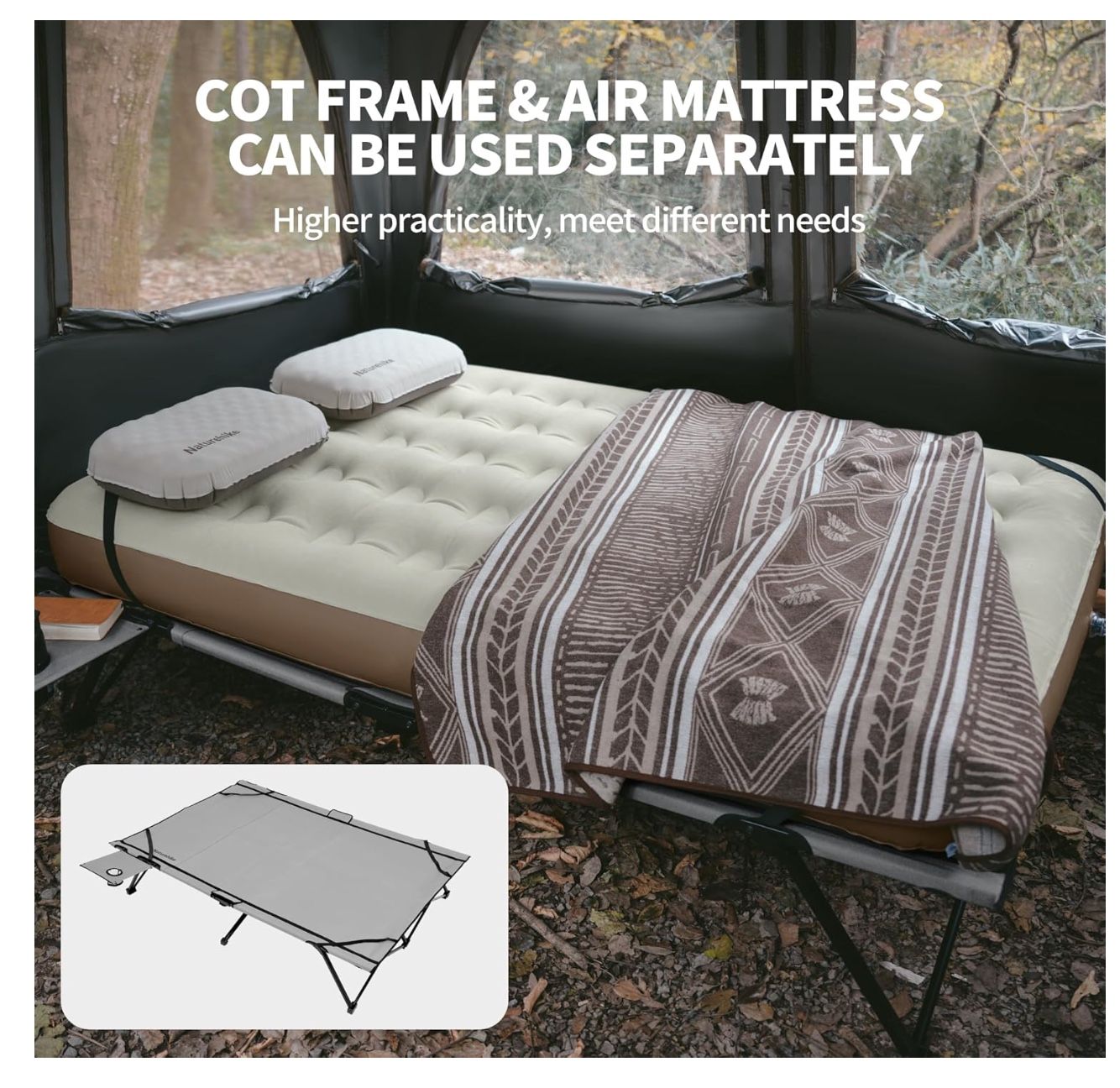 Naturehike 2-Person Camping Cot with Air Mattress & Side Table – Glamping, Upgraded. 🏕💤