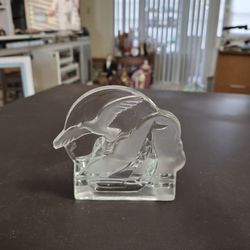 Vintage 1980 Partlite Seagull & Sailboat Tealight/Votive Candle Holder, Clear & Frosted 4"H X 4.25"W