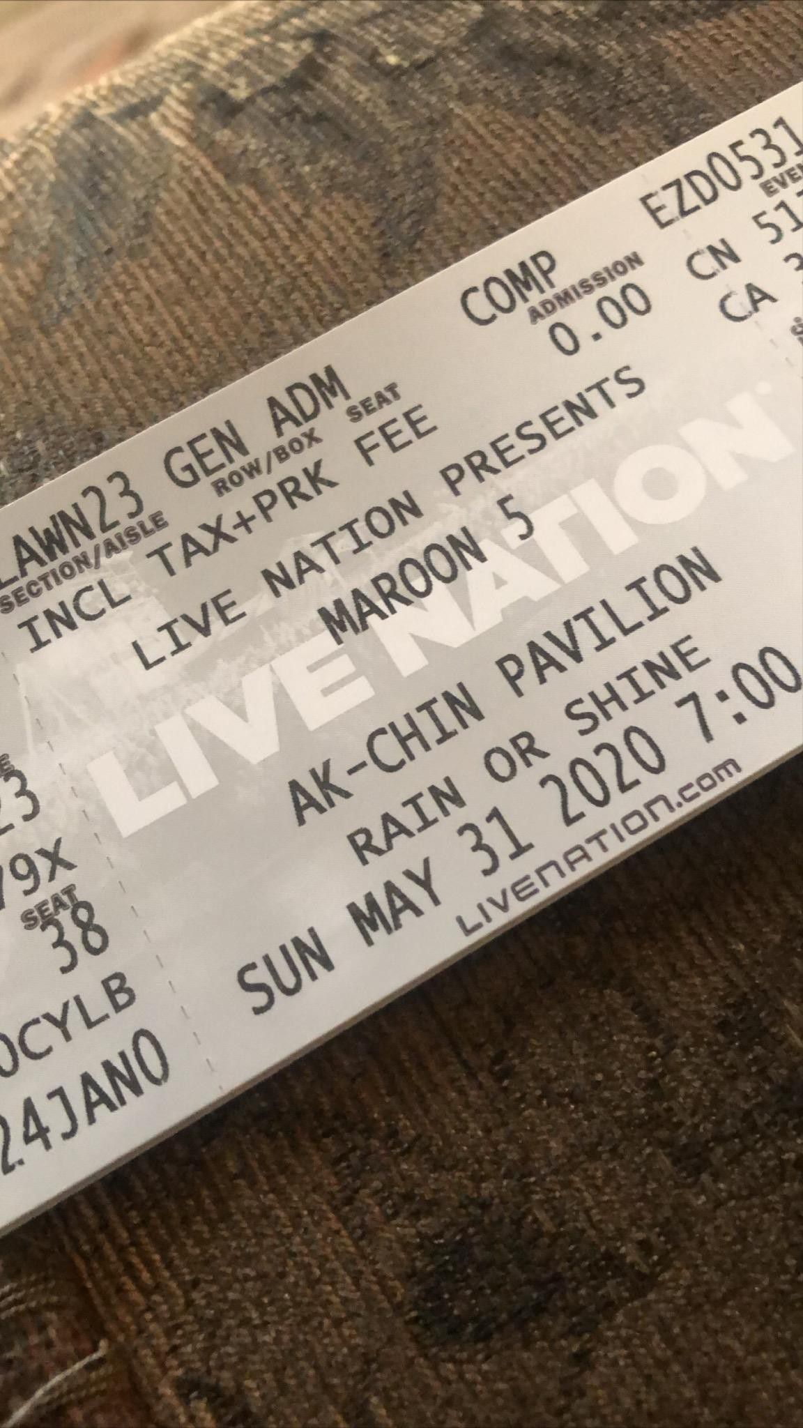 Maroon 5 tickets to for $50.00
