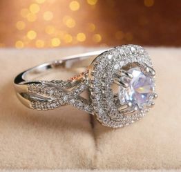 Women Gorgeous 925 Silver Plated Ring Cubic Zircon Engagement Jewelry Sz 7