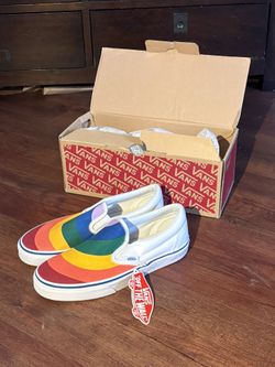 Vans Classic Slip On Rainbow White Men's 5.5 Women's 7 Skate Shoes New