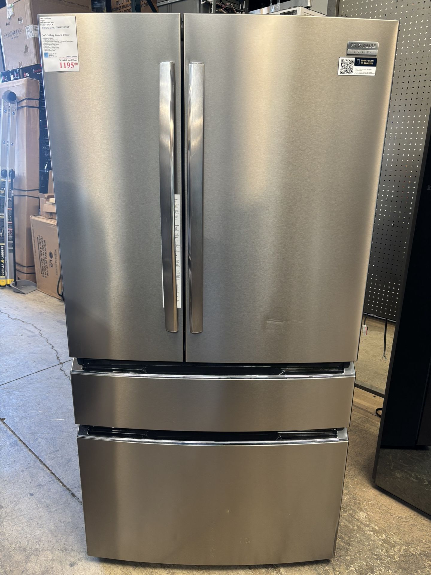 New Frigidaire 36” 4 Door French Door Refrigerator
