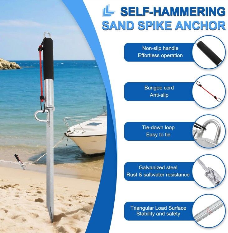 Leero 32"/39" Sand Spike Boat Anchor with 3/8"