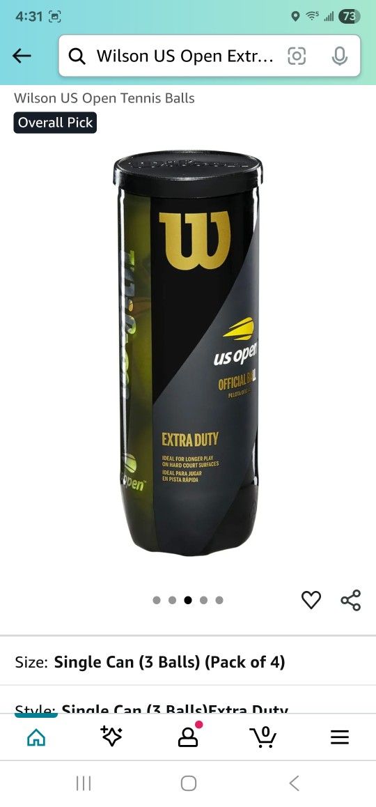 Wilson US Open Extra Duty Tennis Balls 4Pack