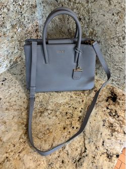 DKNY Gray Saffiano Leather Satchel Tote Crossbody Shoulder Bag Gold Hardware