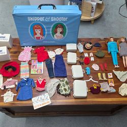 Vintage 1960s Skipper & Scooter Doll Lot w/ Case, Clothes, Shoes & Accessories