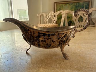 Antique Footed Silver Sauce Boat Art Table Decor