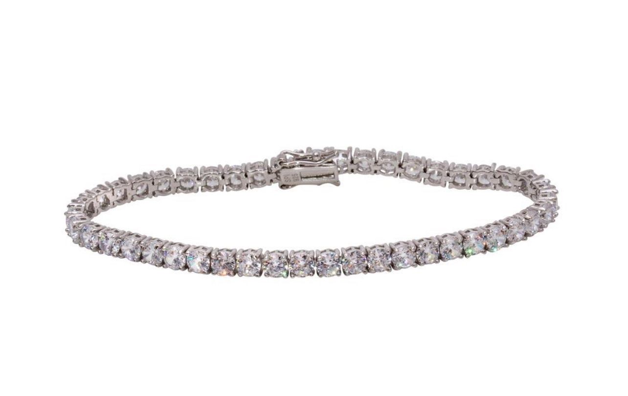 Rhodium Plated 925 Sterling Silver CZ Tennis Bracelet