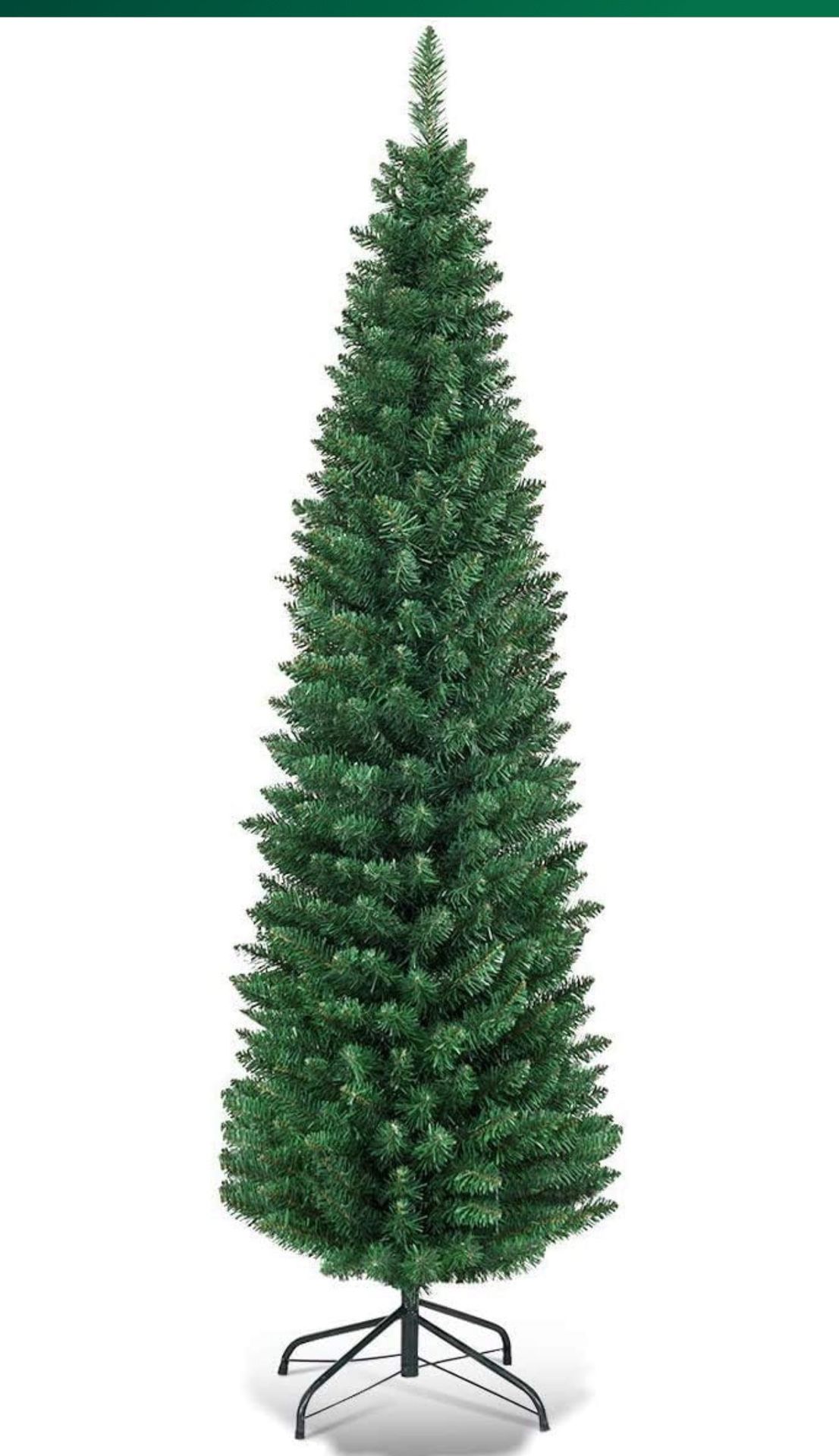 Green Artificial Pencil Christmas, Premium Hinged Pine Tree with Solid Metal Legs, Perfect for Home, Shops and Holiday Decoration, (5FT) (Artificial P